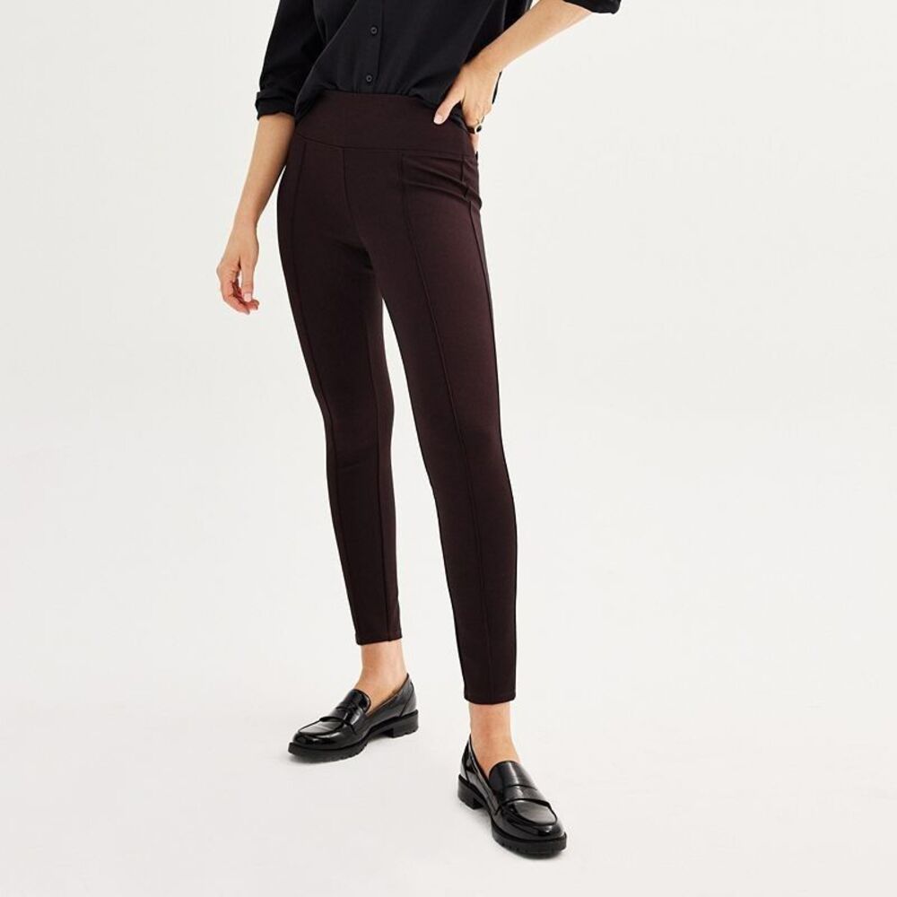Nine West Seamed Tummy Control Ponte Knit Legging Pants Women S Plum Black NEW